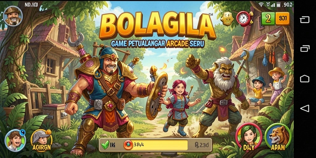 Screenshot utama BOLAGILA menampilkan aksi gameplay yang dinamis dan penuh warna.