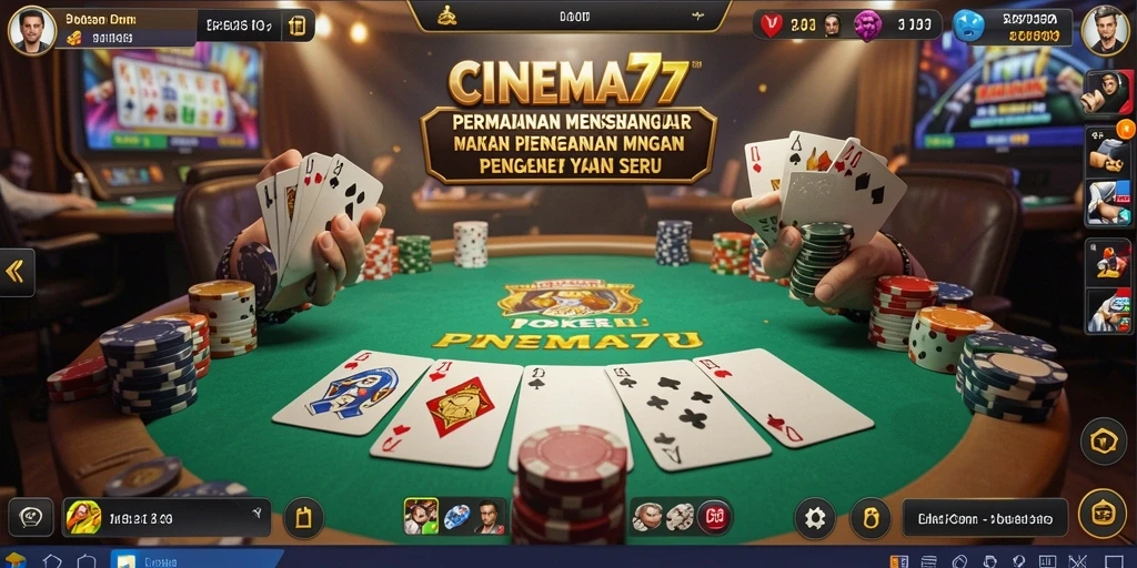 Screenshot CINEMA77 menampilkan gameplay seru permainan Poker yang mendebarkan.