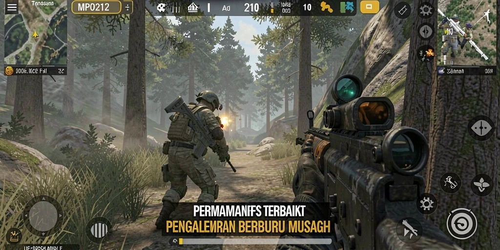Pandangan menegangkan dari gameplay MPO2121 dengan aksi tembak-tembakan.