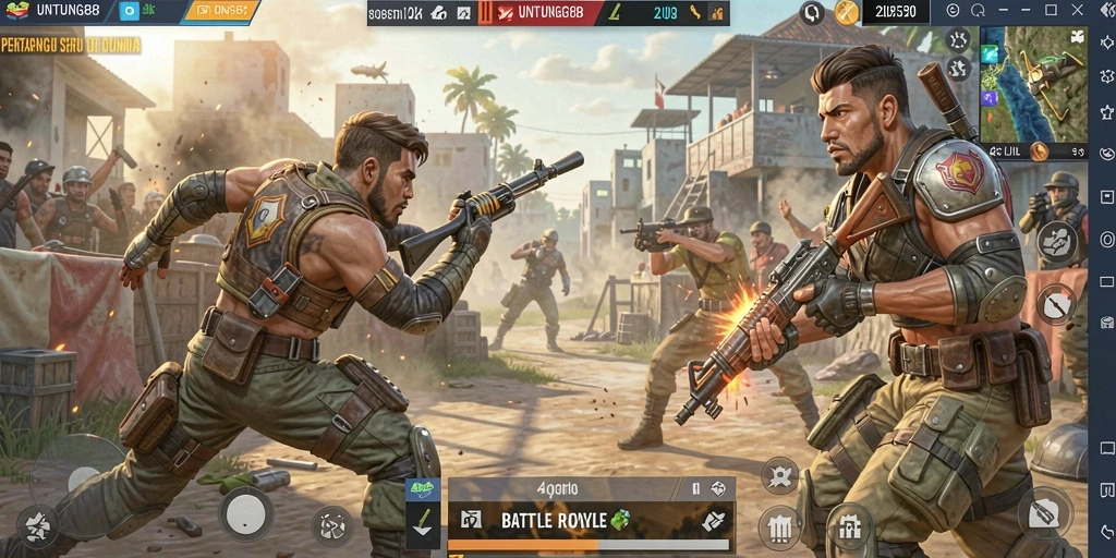 Screenshot UNTUNG88 menampilkan intensitas pertempuran dalam game Battle Royale.